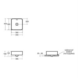 Ideal Standard Strada II 40cm Square Vessel Basin with Overflow, Clicker Waste - Stock Clearance