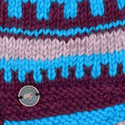Pure Wool Half fleece lined - helmet hat - Aubergine/Blue/Pink