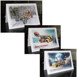 When Santas Race! Drag Racing Christmas Card by LDA. XM5