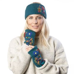 Pure Wool Fleece Lined - Embroidered Headband - Pacific