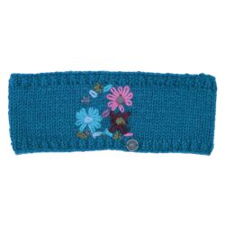 Pure Wool Fleece Lined - Embroidered Headband - Pacific