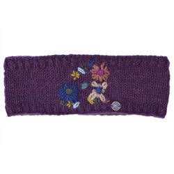 Pure Wool Fleece Lined - Embroidered Headband - Aubergine