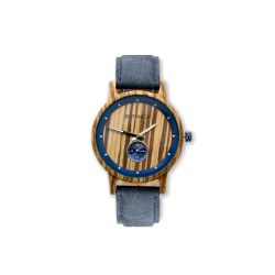 Sycamore Zebrano Wood & Blue Leather Strap Watch - Botanica