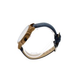 Sycamore Zebrano Wood & Blue Leather Strap Watch - Botanica