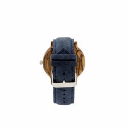 Elm Zebrano Wood & Blue Strap Mens Watch - Botanica