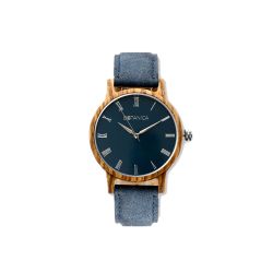 Elm Zebrano Wood & Blue Strap Mens Watch - Botanica