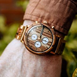 Hazel Zebrano Wood Brown Mens Watch - Botanica