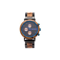 Dahlia Zebrano Wood Blue Mens Watch - Botanica