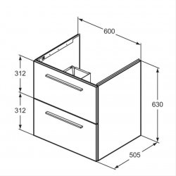 Ideal Standard i.life B Wall Hung 60cm 2 Drawer Natural Oak Vanity Unit