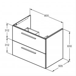 Ideal Standard i.life B Wall Hung 80cm 2 Drawer Matt Carbon Grey Vanity Unit