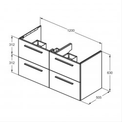 Ideal Standard i.life B Wall Hung 120cm 4 Drawer Matt Quartz Grey Vanity Unit