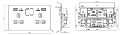 Knightsbridge 13A 2G Switched Socket with Dual USB Charger (2.4A) - Matt Black ( SFR9224MBB)