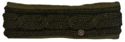 Pure Wool Fleece lined headband - cable - Dark green