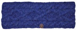 Pure wool - diamond cable headband - blue pepper