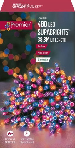 Premier Decorations SupaBrights Multi-Action 480 LED with Green Cable - Rainbow