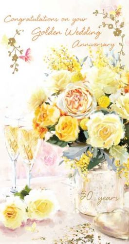 Wedding Anniversary Card - 50th Fiftieth Golden - Bouquet - At Home Ling Design