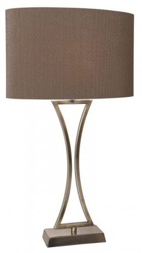 Dar Oporto Wavy Table Lamp Antique Brass with Brown Oval Shade