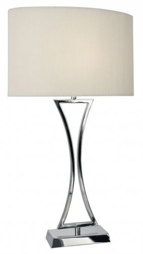 Dar Oporto Wavy Table Lamp Polished Chrome with Cream Oval Shade