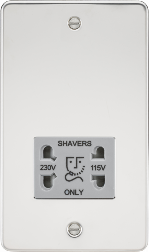 Knightsbridge Flat Plate 115/230V dual voltage shaver socket - polished chrome with grey insert - (FP8900PCG)