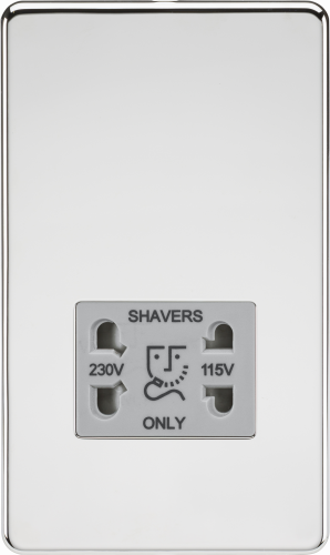 Knightsbridge Screwless 115/230V Dual Voltage Shaver Socket - Polished Chrome with Grey Insert - (SF8900PCG)