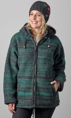 detachable hood - two tone random stripe - green/charcoal
