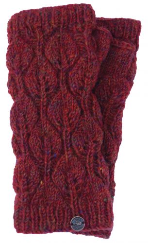 Fleece lined - leaf pattern -  wristwarmers - Rust Heather