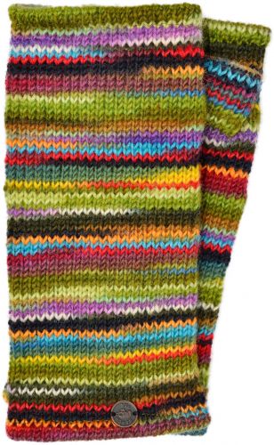 Pure wool - electric stripe wristwarmers - green