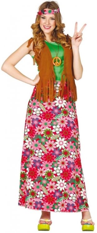 Womens Ladies Hippie Hippy Fancy Dress Costume Outfit 60s 70s