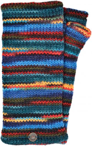 Pure wool - electric stripe wristwarmers - blue