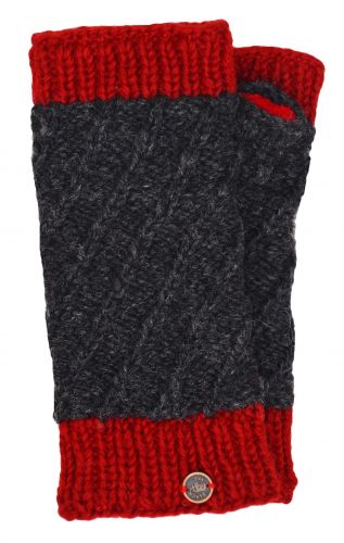 Fleece lined - contrast border - wristwarmer - Charcoal/red