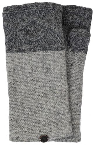 Hand knit pure wool - Fjord wristwarmer - Mid grey/pale grey