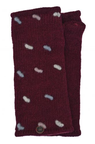 Fleece lined wristwarmers - french knot - Wine