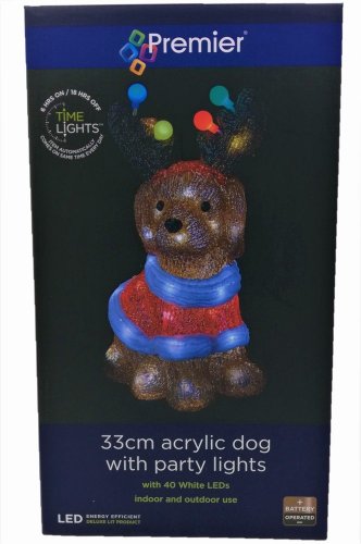 Premier Decorations Battery Operated Lit Acrylic Xmas Dog 33cm