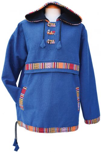 Gheri Edged Hooded Cotton Pullon - Blue