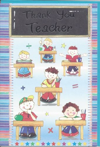 Thank You Teacher Card - Blue Boys - Chalkboard