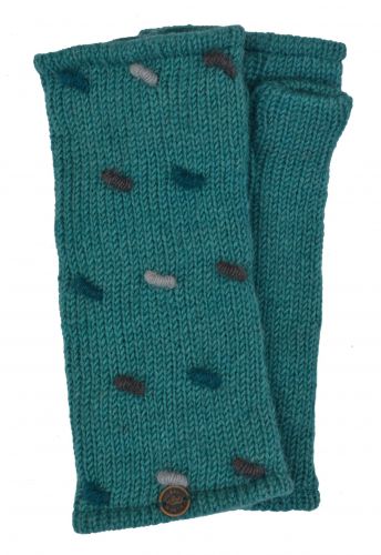 Fleece lined wristwarmers - french knot - Aqua