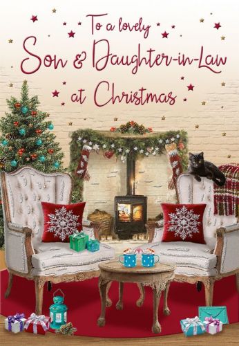 Christmas Card - Son & Daughter in Law Armchairs around the Log Burner - Regal