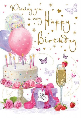 Birthday Card - Wishing You - Cake Balloons Present - Glitter - Regal