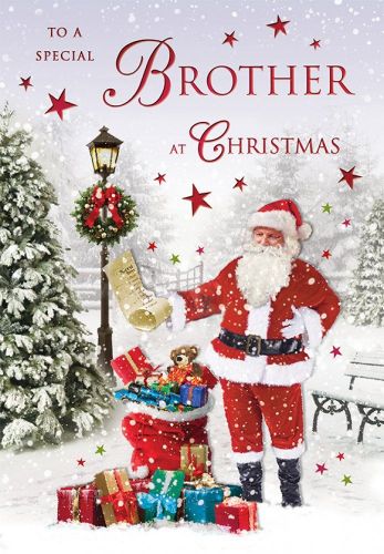 Christmas Card - Special Brother - Santa - Glitter - Regal