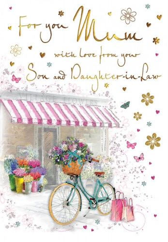 Mother's Day Card - From Son & Daughter in law - Bike - Glitter - Regal