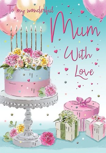 Birthday Card - Wonderful Mum - Cake & Presents - Regal