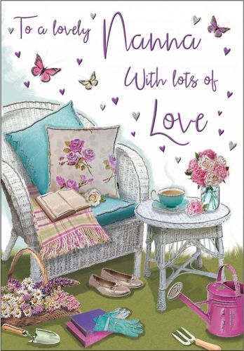 Birthday Card - Nanna Tea in the Garden - Glitter - Regal