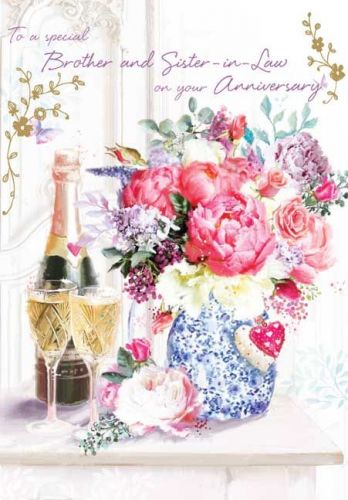 Wedding Anniversary Card Large - Brother & Sister in Law - Flowers Ling Design