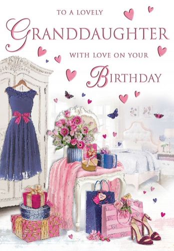 Birthday Card - Granddaughter - Dress Flowers Present - Regal