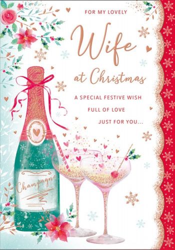 Christmas Card - Large - Wife - Champagne - Glitter - Regal