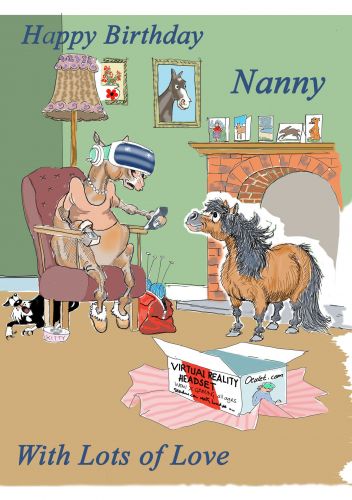 Birthday Card - Nanny - Virtual Reality Headset - Shetland Pony - Gift Envy