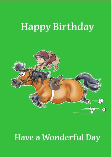 Birthday Card Pack of 6 - Girl on Galloping Shetland Pony - Funny Cute Gift Envy