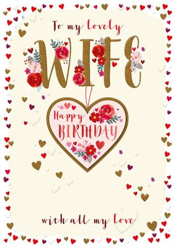 Birthday Card Large Deluxe - Wife - Heart Tassel - 3D Glitter - Talking Pictures