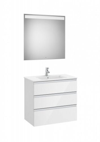 Roca The Gap Gloss White 800mm 3 Drawer Vanity Unit with Basin and Eidos LED Mirror