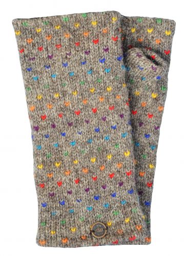 Fleece lined wristwarmer - rainbow tick - Marl Brown